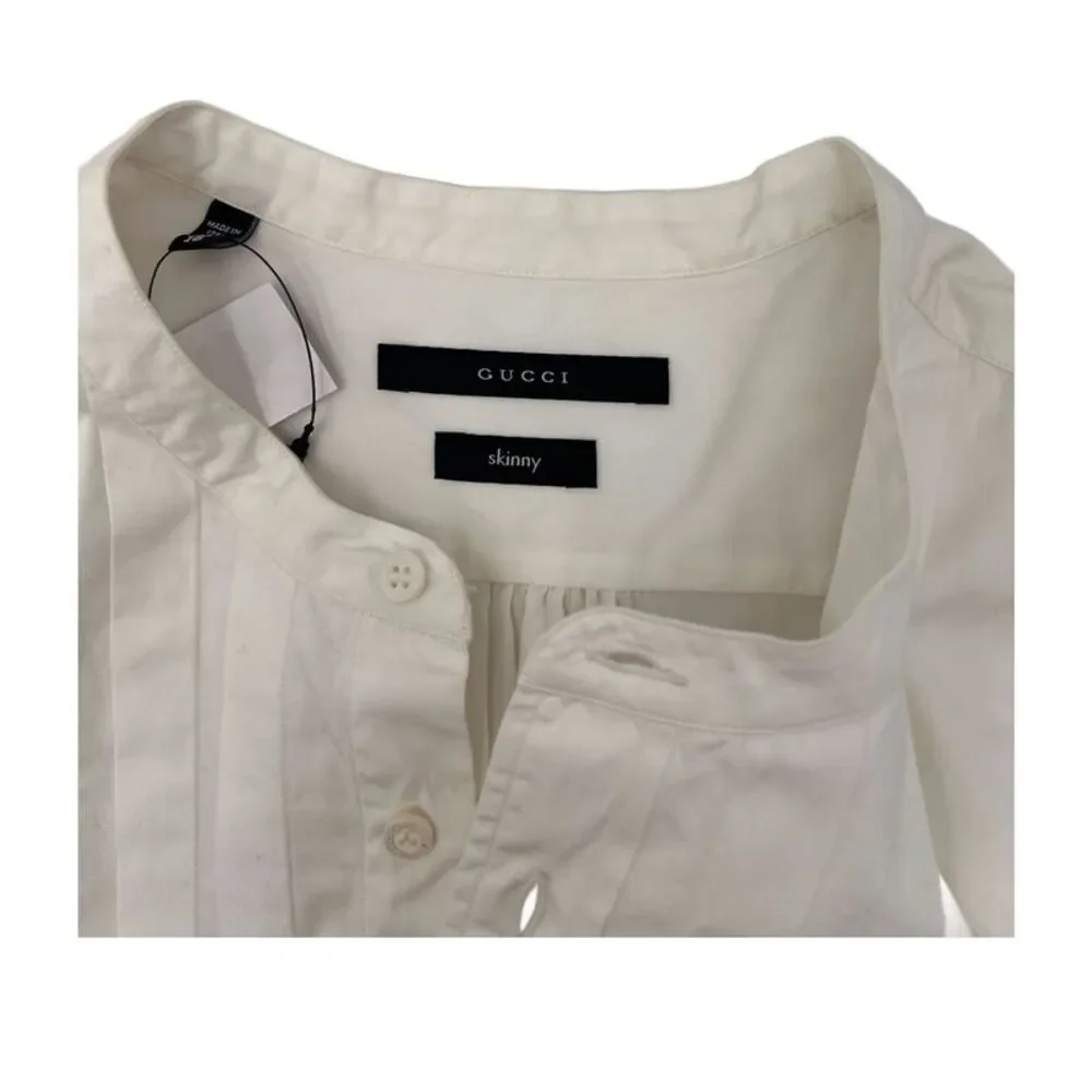 Gucci Men's White Cotton Banded Skinny Shirt